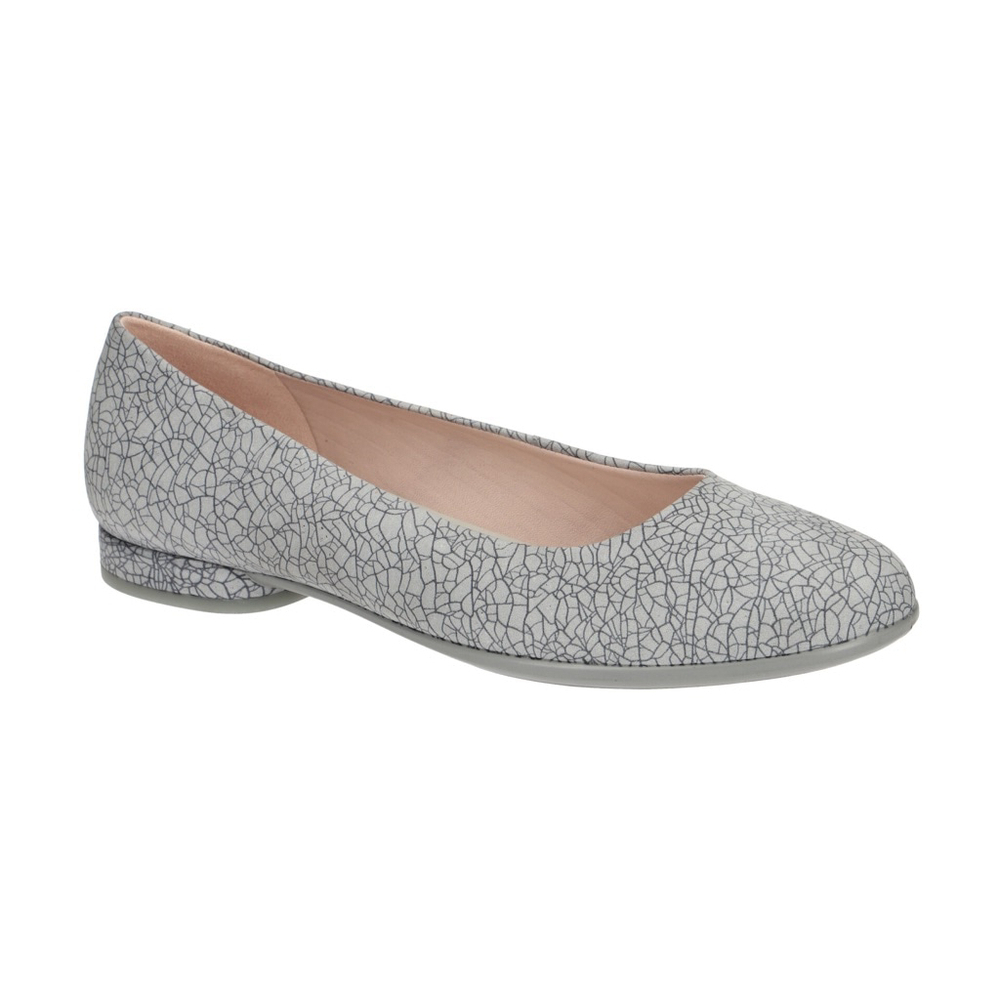 ECCO Anine Ballerina Flats Dress Shoes Gray Black Cracked Leather Rounded Toe